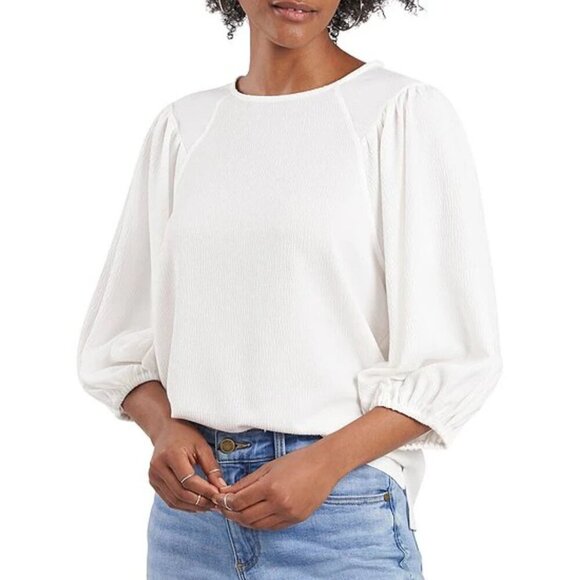 NWT Vince Camuto Crinkled 3/4 Puff Sleeve Round Neck Top in New Ivory Sz. 2X - Picture 1 of 8
